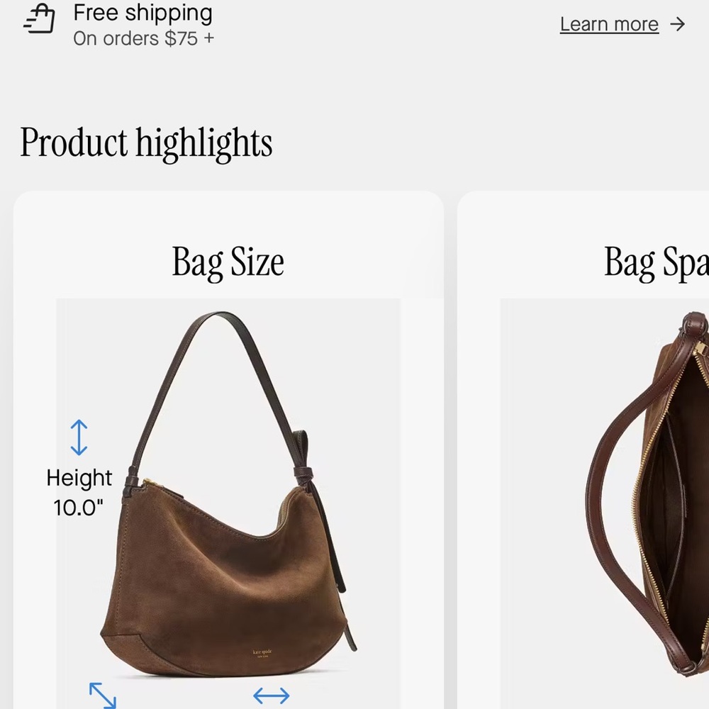 Kate Spade Large Loop Shoulder Bag Brown Suede Hot Chocolate - Picture 4 of 9